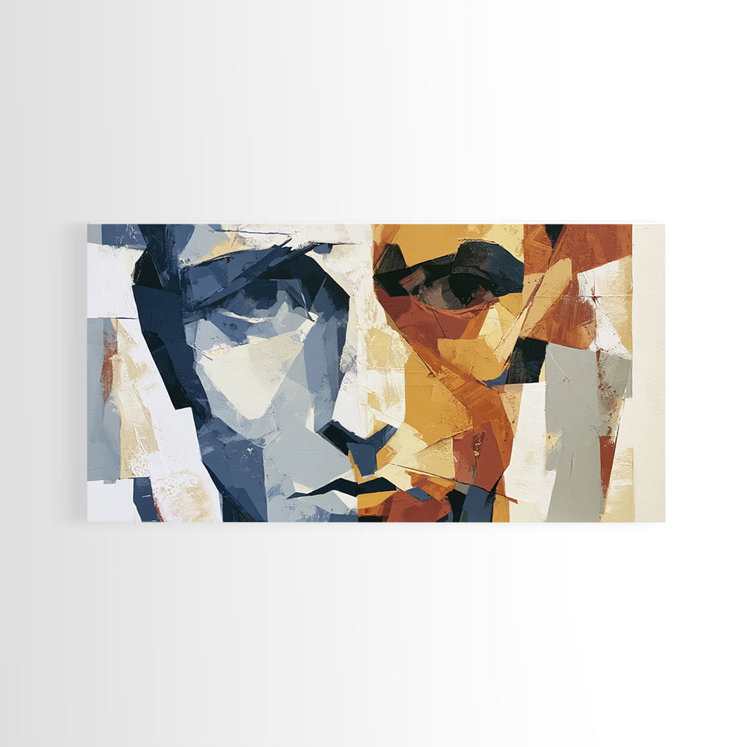 Abstract Face Split by Contrasting Emotions Canvas Print, Expressionist Art, Digital Prints, Living Room Decor, Expression, EXP-2x1-7