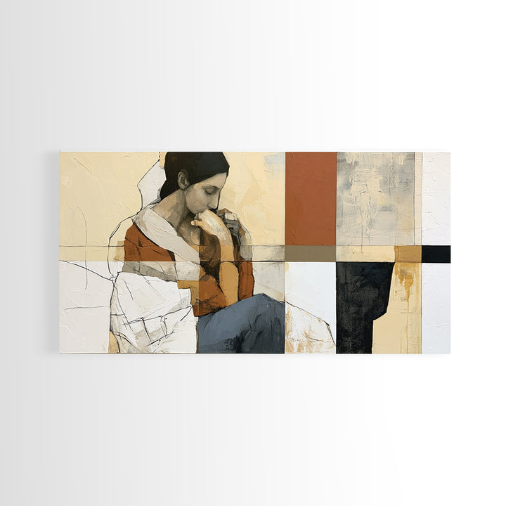 Seated Figure with Raw Gestural Outlines Framed Canvas Print, Expressionist Art, Room Decor, Living Room Decor, Oil Painting, EXP-2x1-75