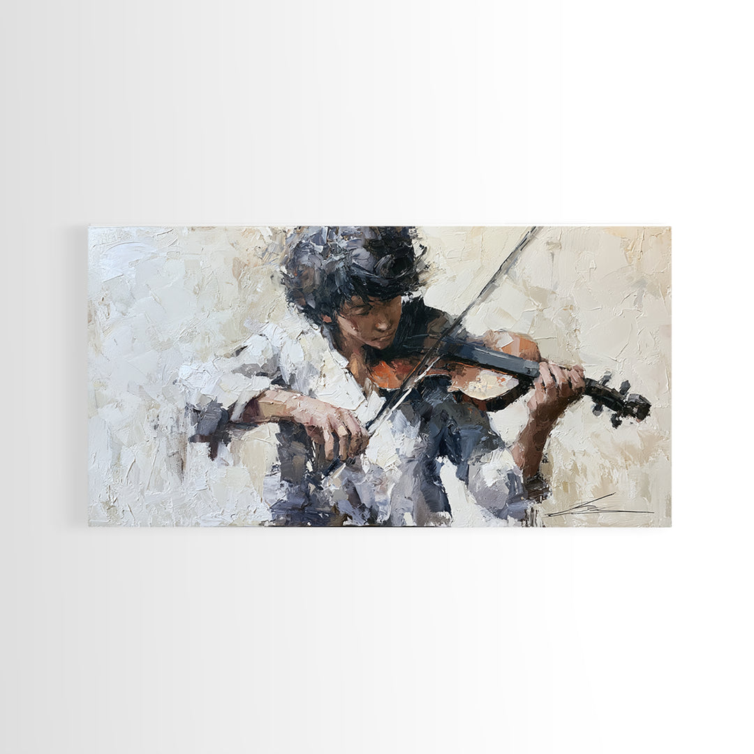 Violinist Painted in Electric Brush Marks Framed Canvas Print, Expressionist Art, Living Room Decor, Watercolor Art, Expression, EXP-2x1-81