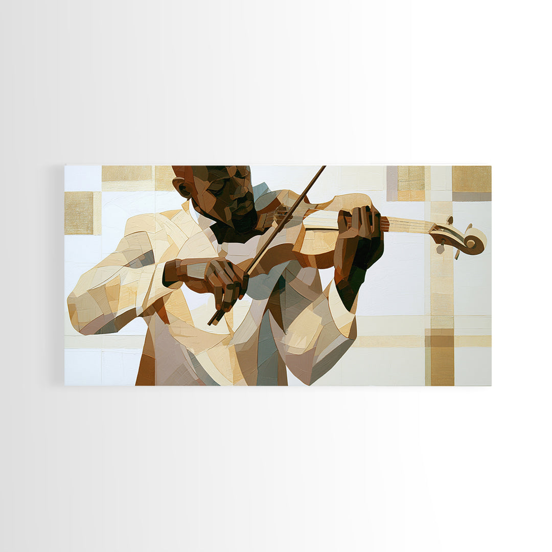 Violinist Painted in Electric Brush Marks Framed Canvas Print, Expressionist Art, Painting, Living Room Decor, Expression, EXP-2x1-9