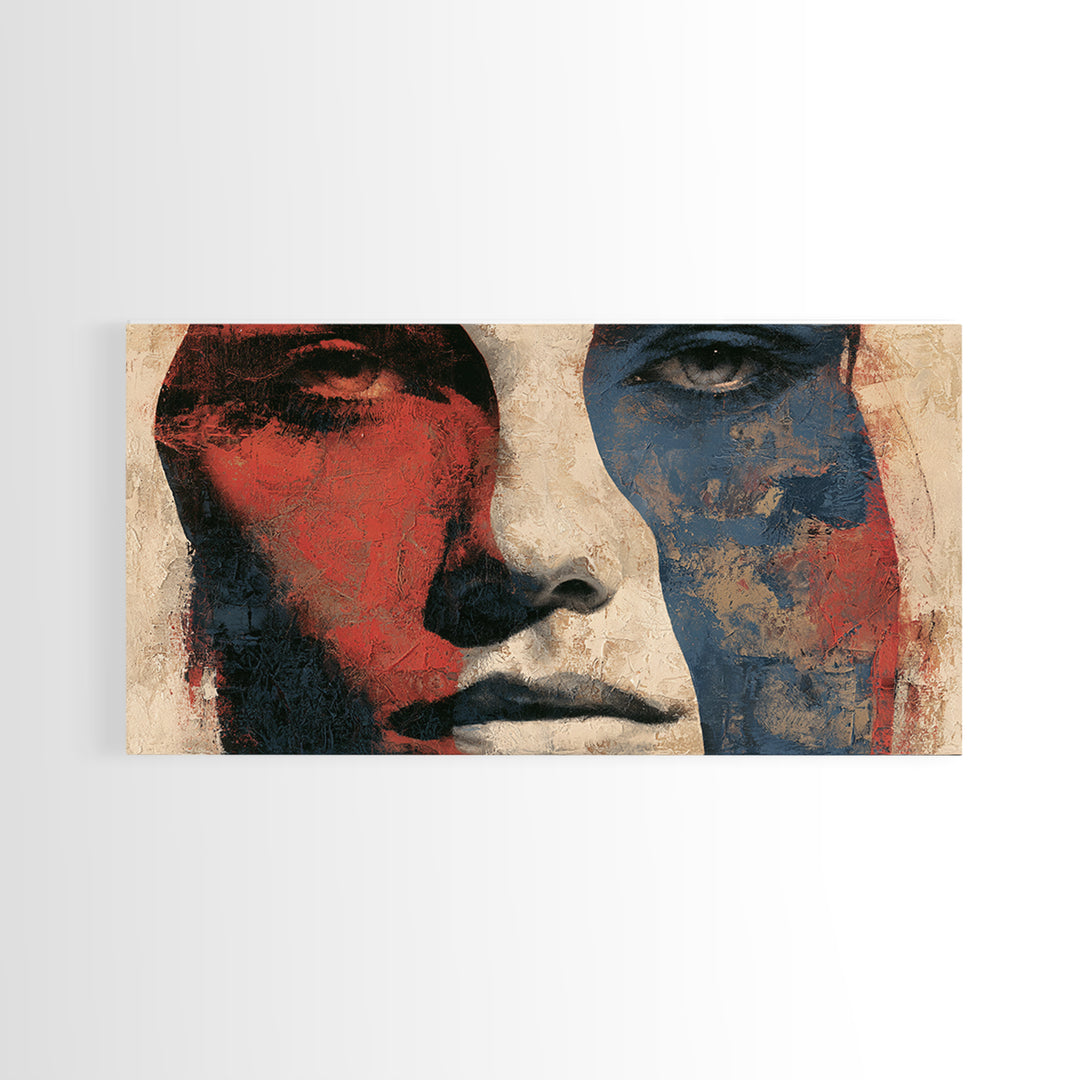 Emotional Portrait with Bold Red and Blue Canvas Print, Expressionist Art, Printable Wall Art, Living Room Decor, Expression, EXP-2x1-94
