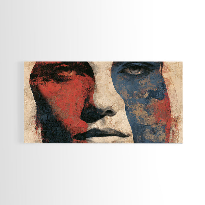 Emotional Portrait with Bold Red and Blue Canvas Print, Expressionist Art, Printable Wall Art, Living Room Decor, Expression, EXP-2x1-94