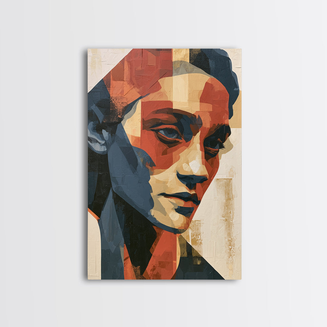 Emotional Portrait with Bold Red and Blue Canvas Print, Expressionist Art, Contemporary Art, Living Room Decor, Expression, EXP-2x3-10