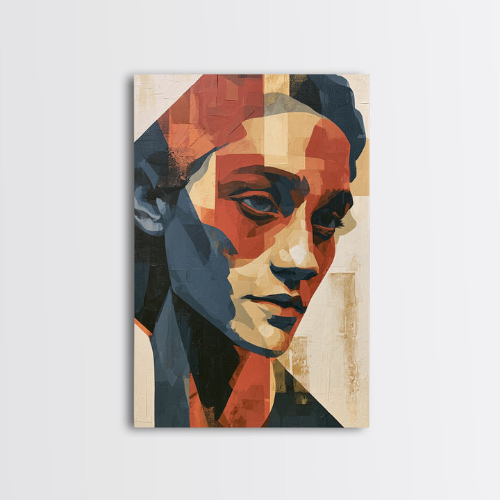 Emotional Portrait with Bold Red and Blue Canvas Print, Expressionist Art, Contemporary Art, Living Room Decor, Expression, EXP-2x3-10