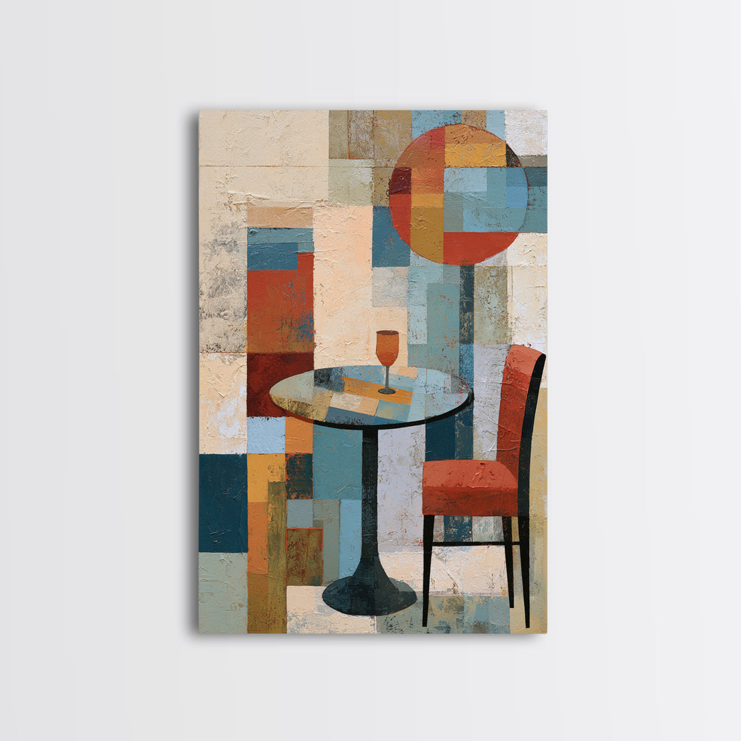 Lonely Caf Table Framed Canvas Print, Expressionist Art, Large Wall Art, Living Room Decor, Expression, Abstract Painting, EXP-2x3-13