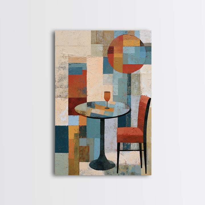 Lonely Caf Table Framed Canvas Print, Expressionist Art, Large Wall Art, Living Room Decor, Expression, Abstract Painting, EXP-2x3-13