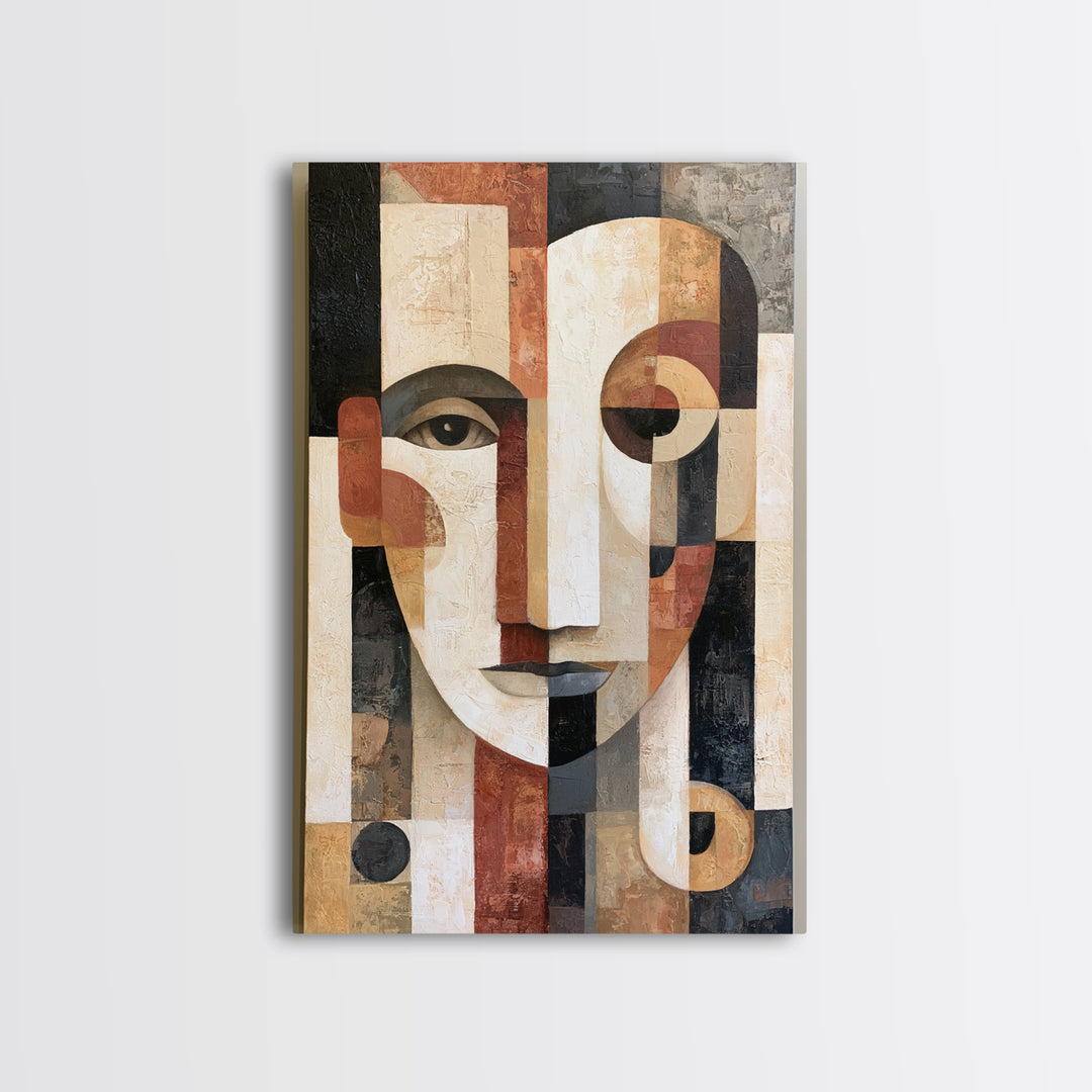 Abstract Face Split by Contrasting Emotions Canvas Print, Expressionist Art, Contemporary Art, Living Room Decor, Expression, EXP-2x3-19