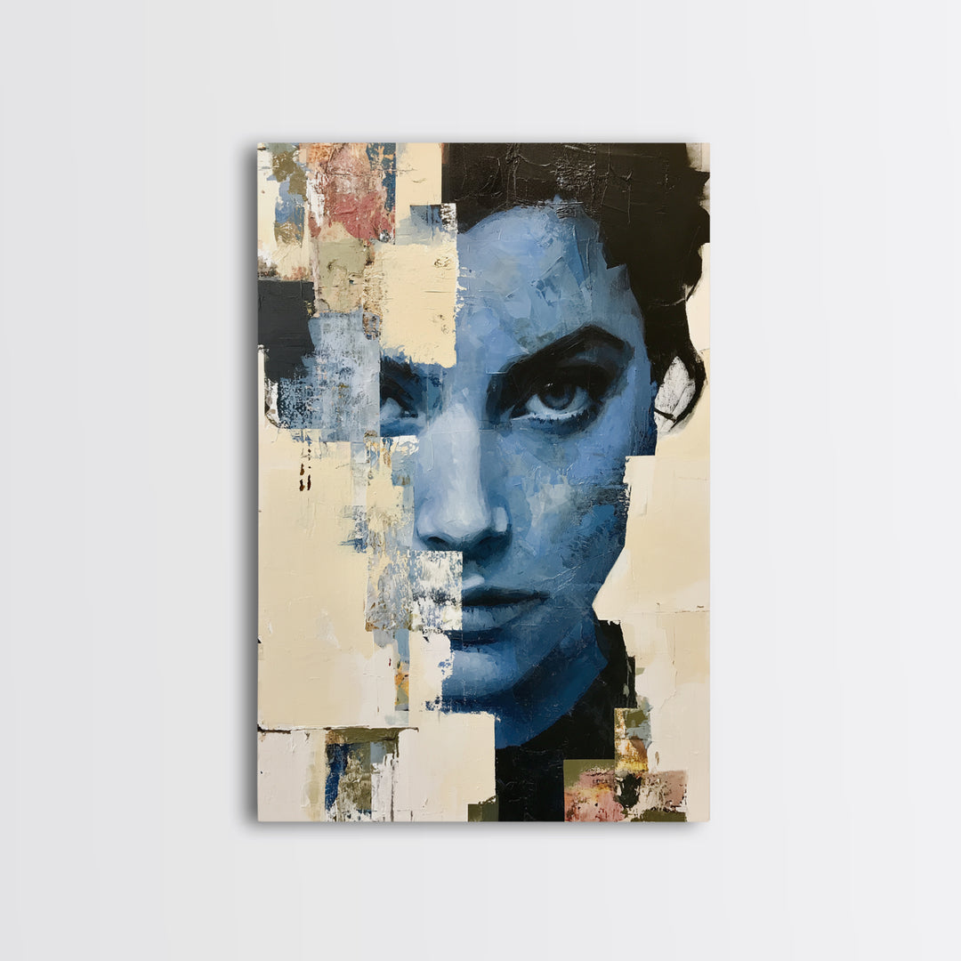 Woman in Blue with Dramatic Expressive Eyes Canvas Print, Expressionist Art, Modern Decor, Living Room Decor, Expression, EXP-2x3-24