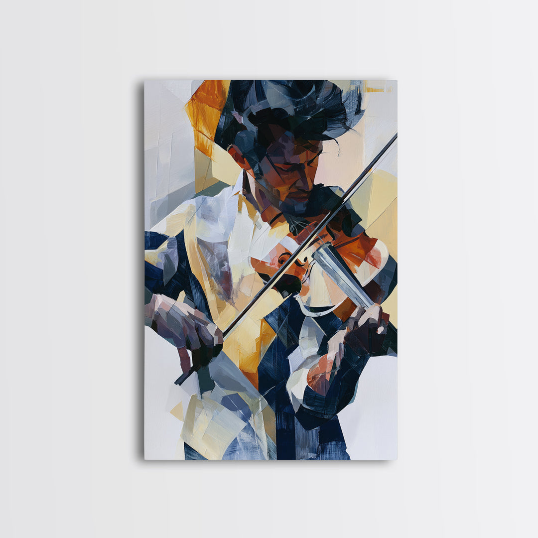 Violinist Painted in Electric Brush Marks Canvas Print, Expressionist Art, Abstract Art, Living Room Decor, Expression, EXP-2x3-45