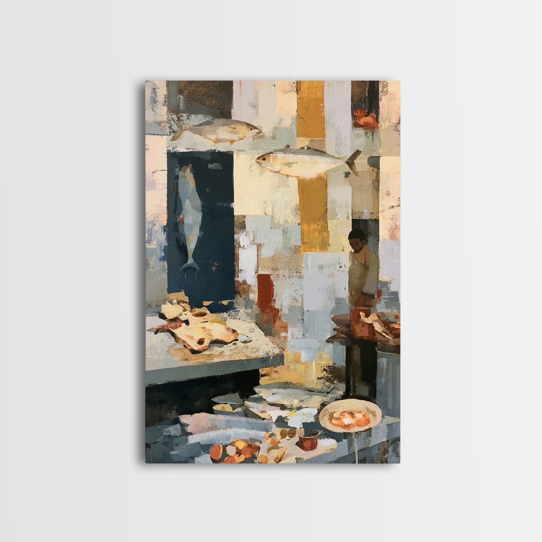 Fish Market Scene Canvas Print, Expressionist Art, Painting, Living Room Decor, Abstract Art, Expression, Abstract Wall Art, EXP-2x3-54