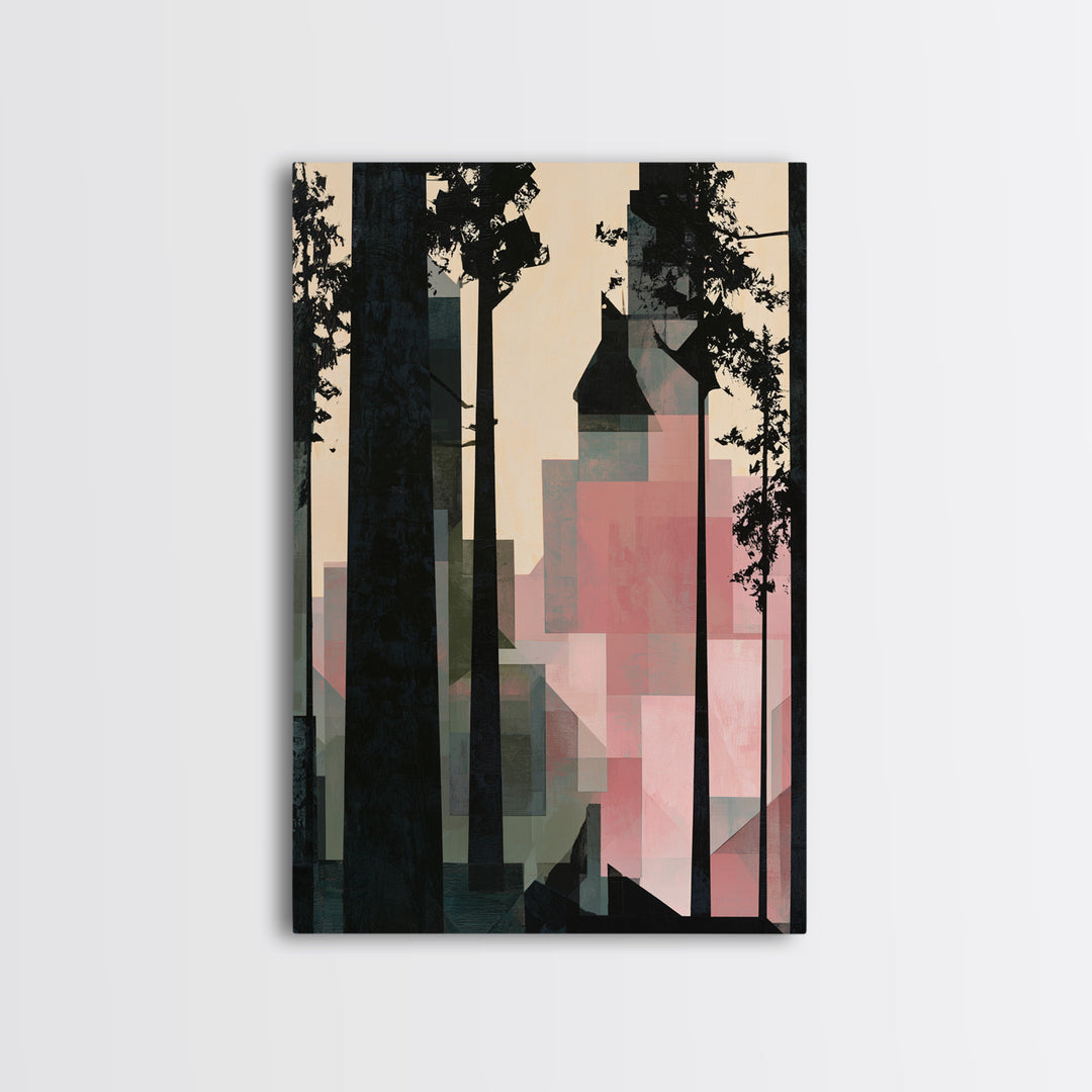 Dark Forest with Angular Trees and Yellow Canvas Print, Expressionist Art, Original Art, Living Room Decor, Expression, EXP-2x3-62