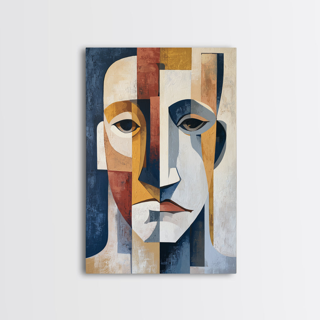 Abstract Face Split by Contrasting Emotions Canvas Print, Expressionist Art, Abstract Wall Art, Living Room Decor, Expression, EXP-2x3-67