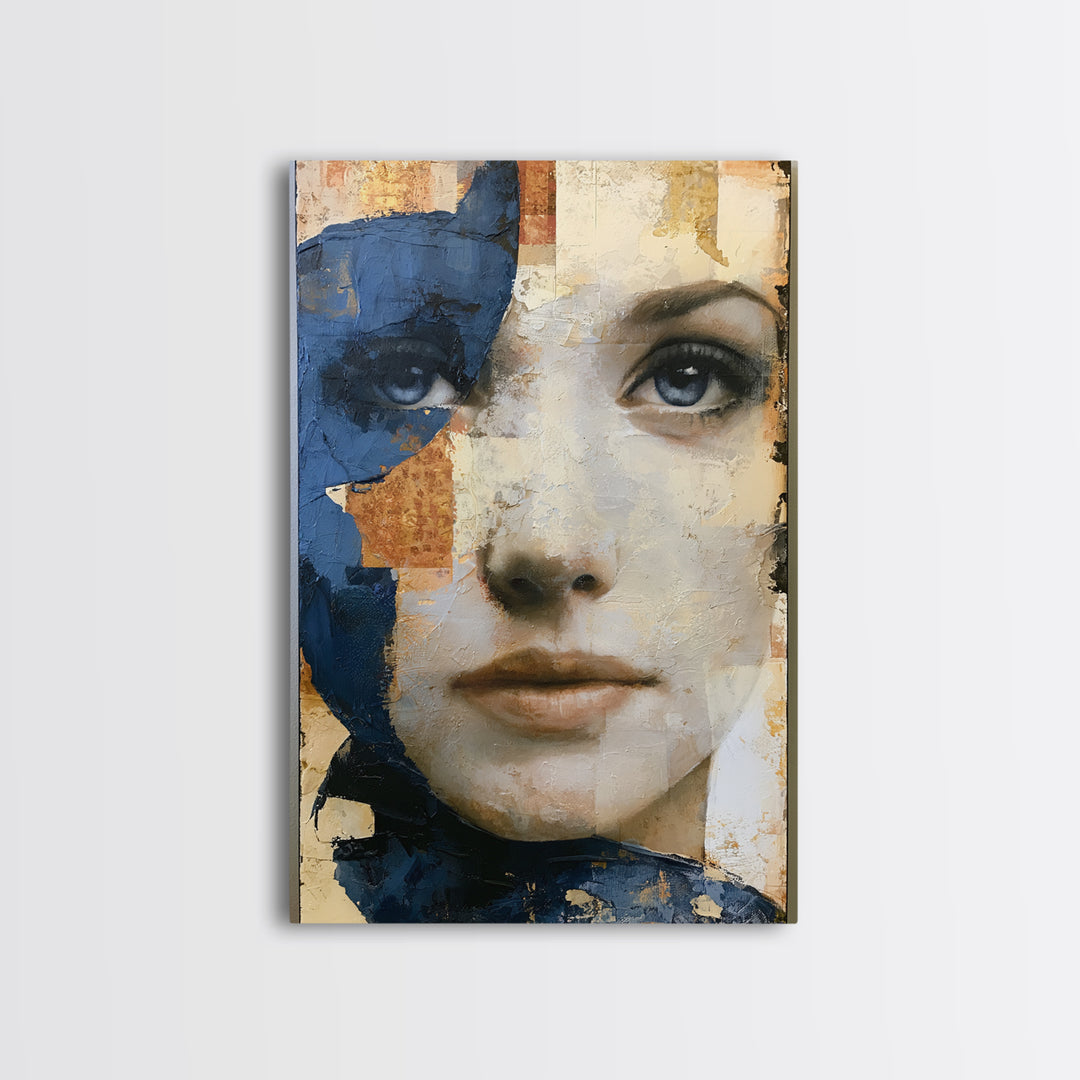 Woman in Blue with Dramatic Expressive Eyes Canvas Print, Expressionist Art, Digital Art, Living Room Decor, Expression, EXP-2x3-72