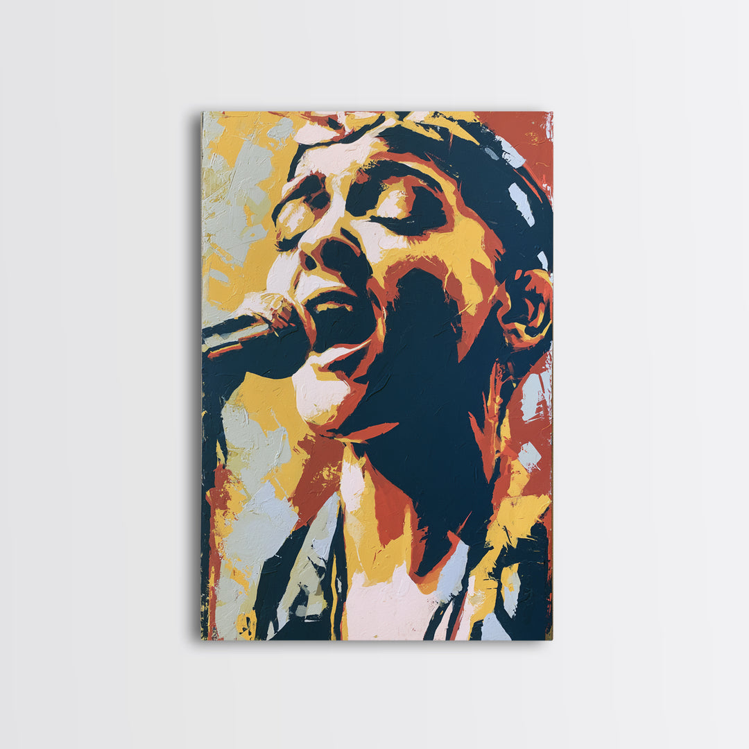 Portrait of a Singer Framed Canvas Print, Expressionist Art, Blue Wall Art, Living Room Decor, Expression, Luxury Decor, EXP-2x3-76