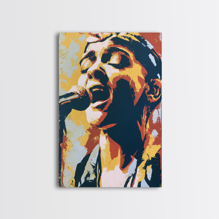 Portrait of a Singer Framed Canvas Print, Expressionist Art, Blue Wall Art, Living Room Decor, Expression, Luxury Decor, EXP-2x3-76
