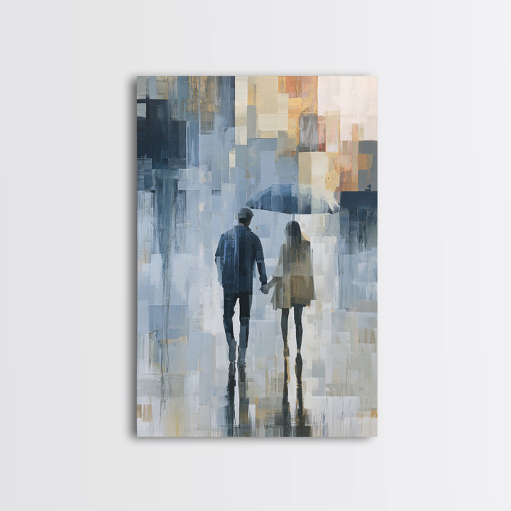 Couple Walking Through Rain Canvas Print, Expressionist Art, Canvas Art, Living Room Decor, Expression, Moody Wall Art, EXP-2x3-79