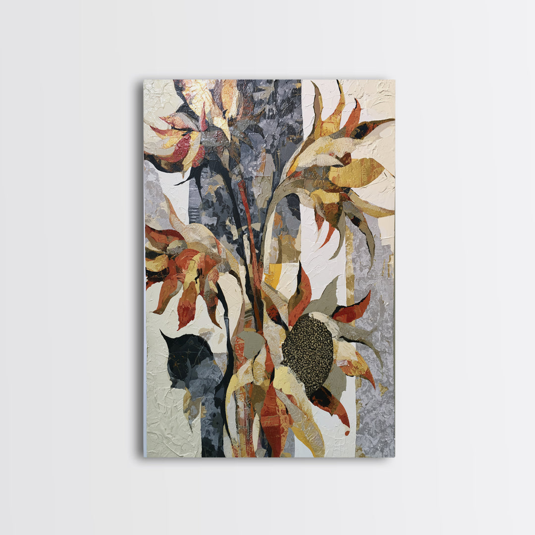 Sunflowers Twisting in Intense Painted Energy Canvas Print, Expressionist Art, Abstract Wall Art, Living Room Decor, Expression, EXP-2x3-88