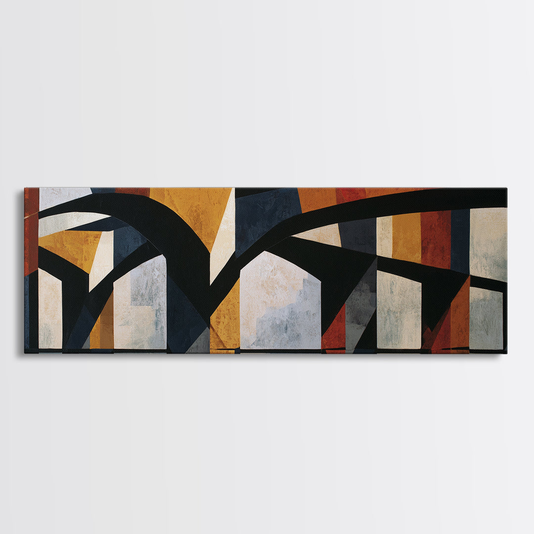 Urban Bridge with Heavy Black Contours Framed Canvas Print, Expressionist Art, Art Print, Living Room Decor, Expression, EXP-3x1-10