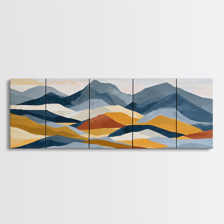 Mountain Landscape in Vibrating Color Bands Canvas Print, Expressionist Art, Boho Wall Art, Living Room Decor, Oil Painting, EXP-3x1-13