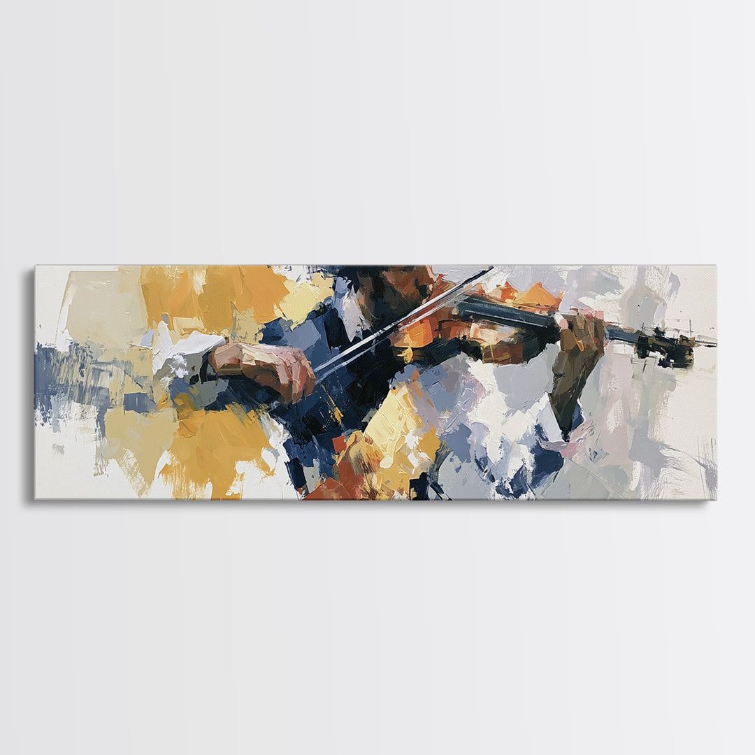 Violinist Painted in Electric Brush Marks Canvas Print, Expressionist Art, Modern Wall Art, Living Room Decor, Oil Painting, EXP-3x1-29