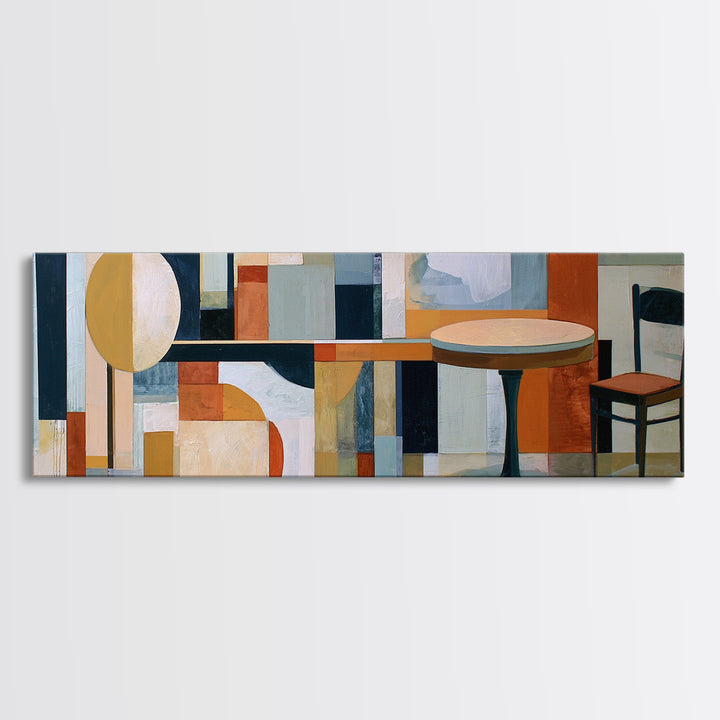 Lonely Caf Table Canvas Print, Expressionist Art, Blue Wall Art, Living Room Decor, Fine Art, Expression, Luxury Decor, EXP-3x1-45