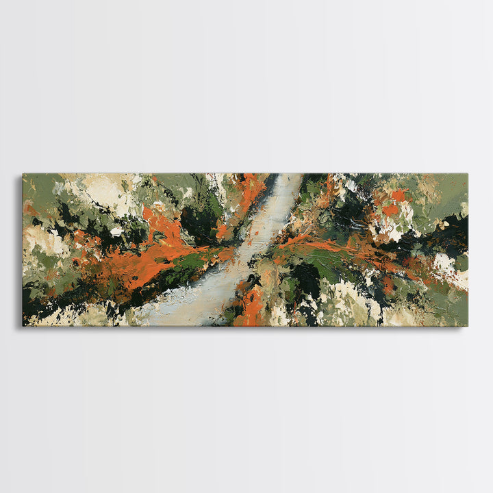 Garden Path with Thick Green and Orange Canvas Print, Expressionist Art, Blue Wall Art, Living Room Decor, Fine Art, Expression, EXP-3x1-6
