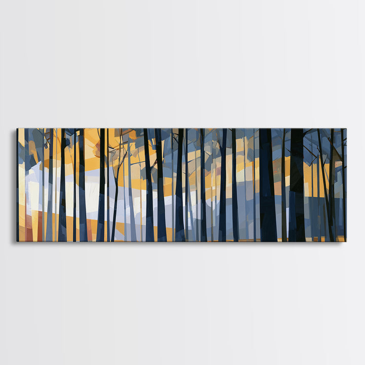 Dark Forest with Angular Trees and Yellow Canvas Print, Expressionist Art, Wall Art, Living Room Decor, Fine Art, Expression, EXP-3x1-70