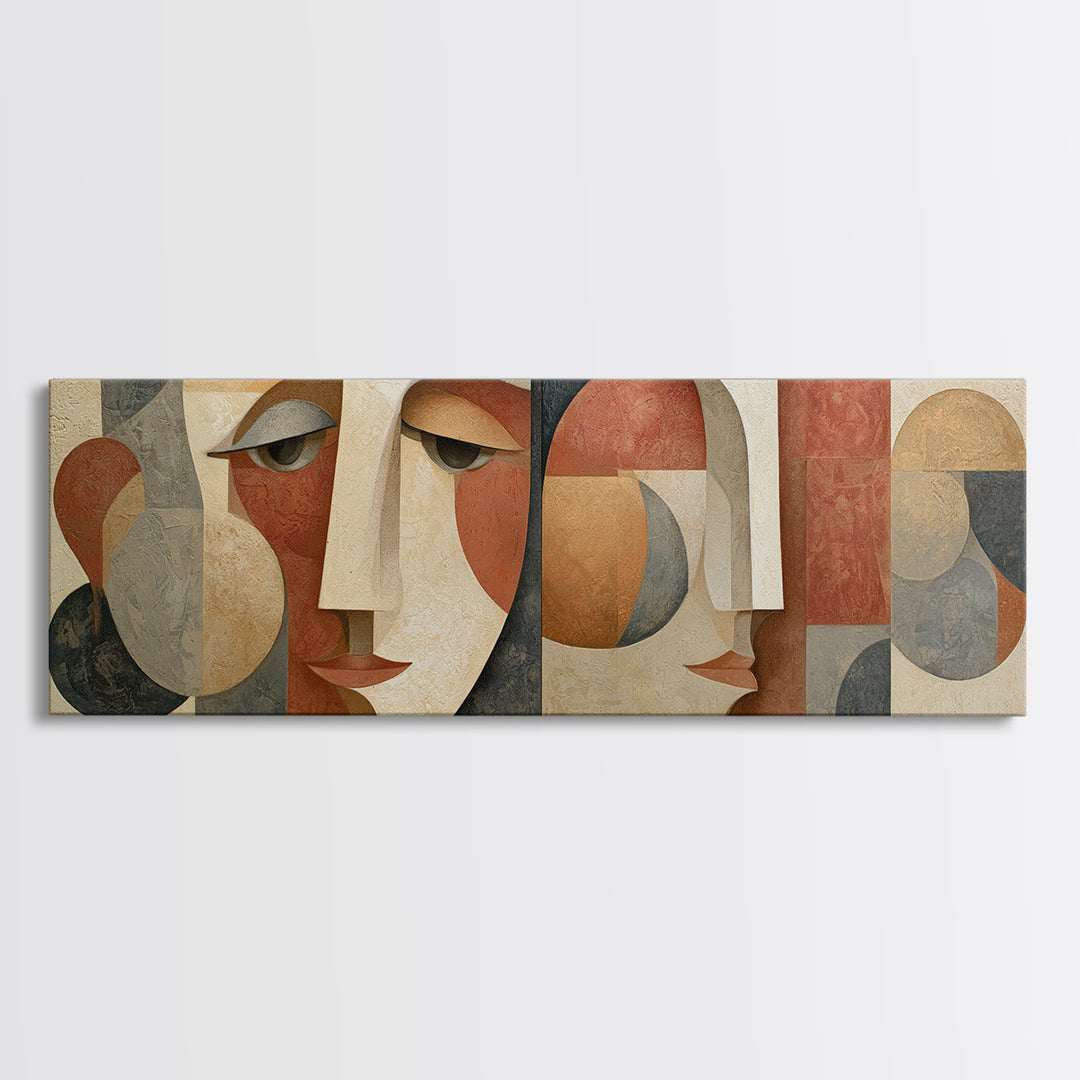 Abstract Face Split by Contrasting Emotions Canvas Print, Expressionist Art, Canvas Art, Living Room Decor, Expression, EXP-3x1-75