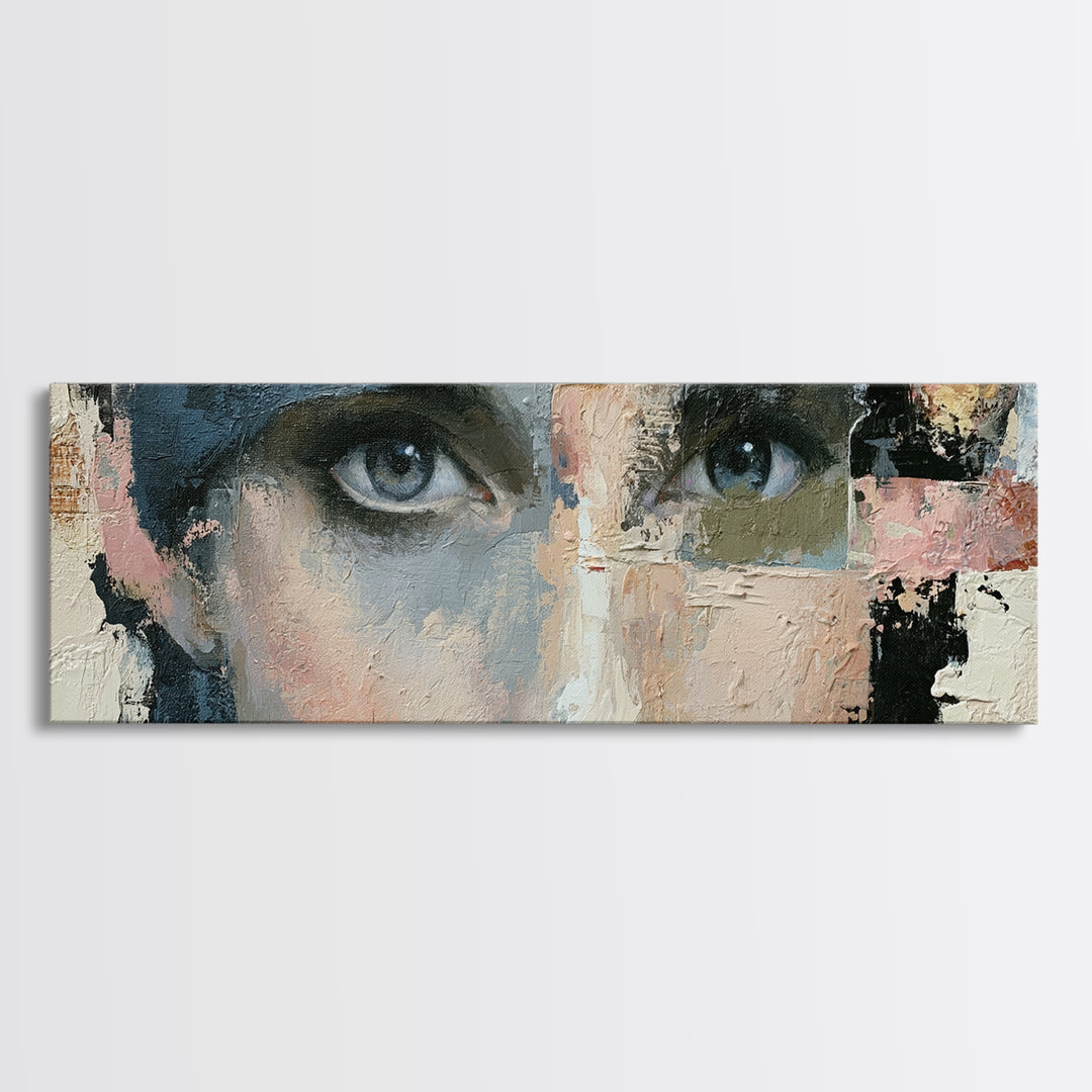 Woman in Blue with Dramatic Expressive Eyes Canvas Print, Expressionist Art, Painting, Living Room Decor, Fine Art, Expression, EXP-3x1-80