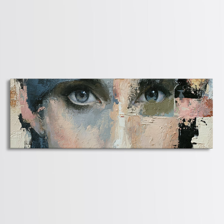 Woman in Blue with Dramatic Expressive Eyes Canvas Print, Expressionist Art, Painting, Living Room Decor, Fine Art, Expression, EXP-3x1-80
