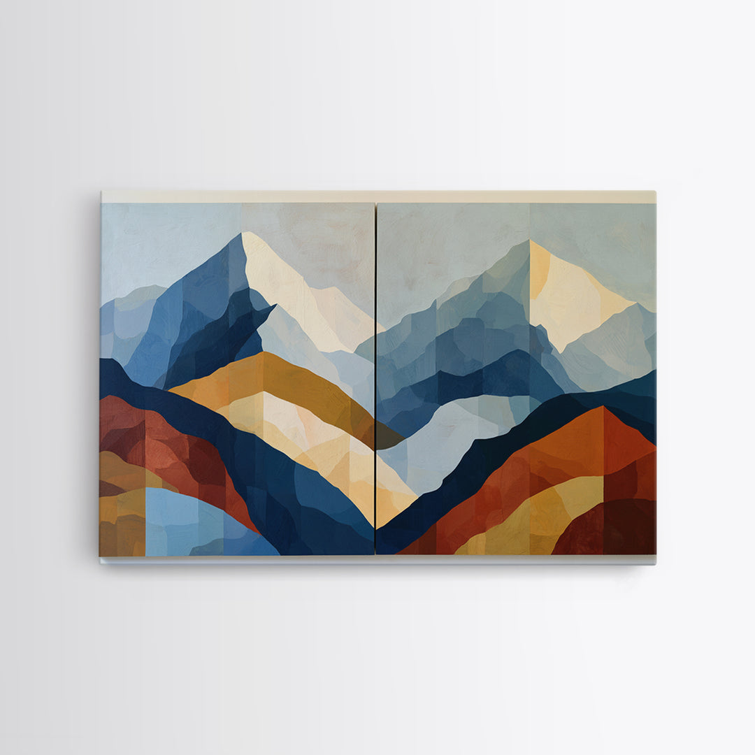 Mountain Landscape in Vibrating Color Bands Canvas Print, Expressionist Art, Unique Wall Art, Living Room Decor, Expression, EXP-3x2-1