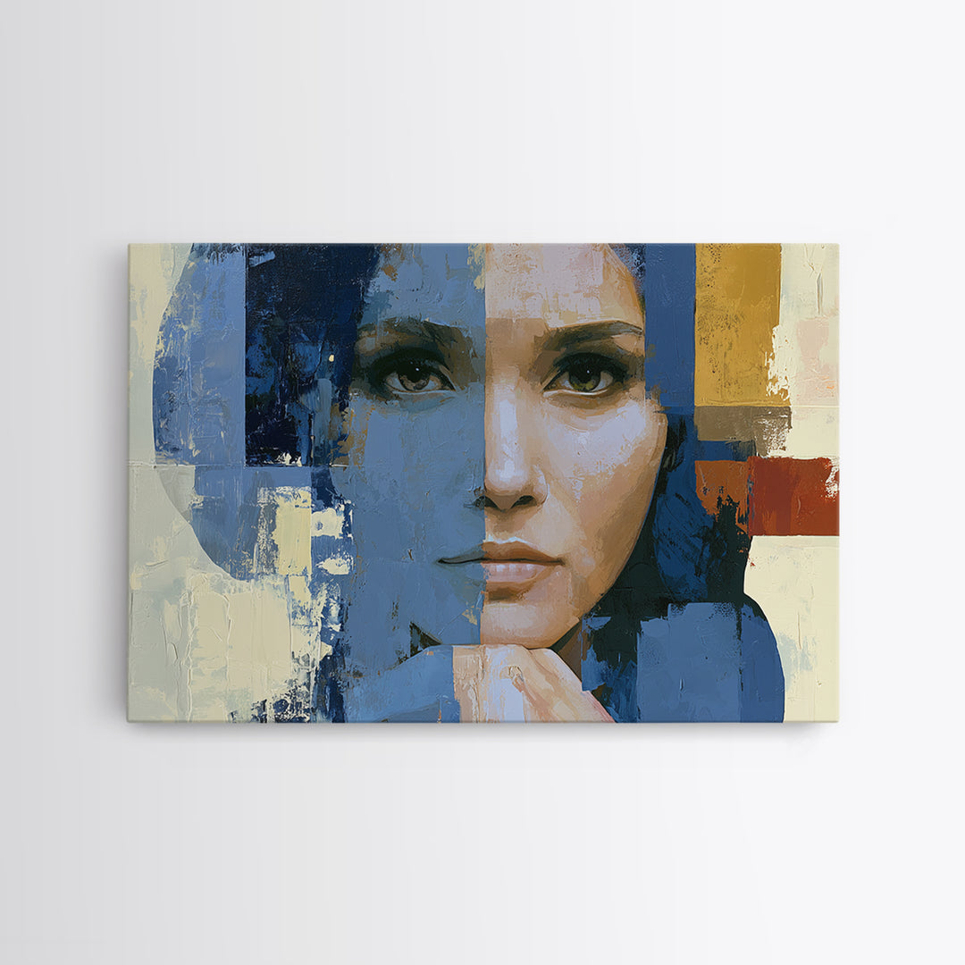 Woman in Blue with Dramatic Expressive Eyes Canvas Print, Expressionist Art, Modern Art, Living Room Decor, Expression, EXP-3x2-20