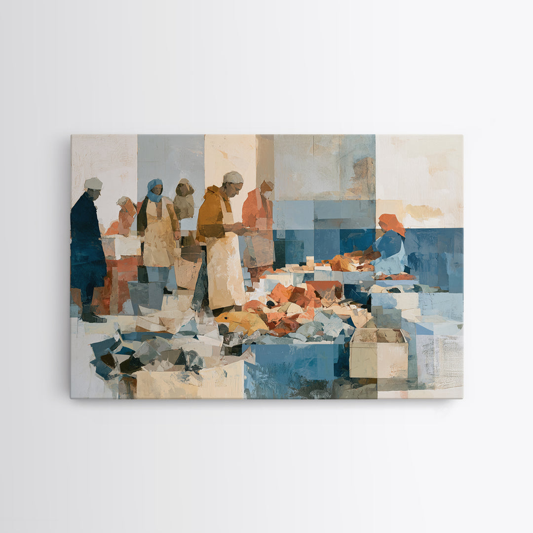 Fish Market Scene Canvas Print, Expressionist Art, Living Room Decor, Abstract Art, Expression, Downloadable Prints, EXP-3x2-26