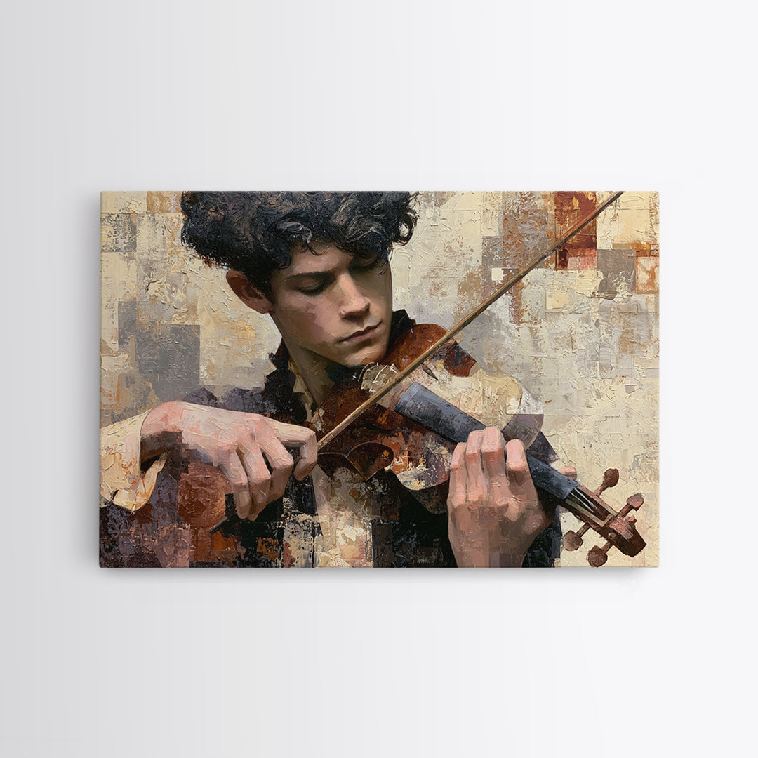 Violinist Painted in Electric Brush Marks Canvas Print, Expressionist Art, Colorful Wall Art, Living Room Decor, Expression, EXP-3x2-41