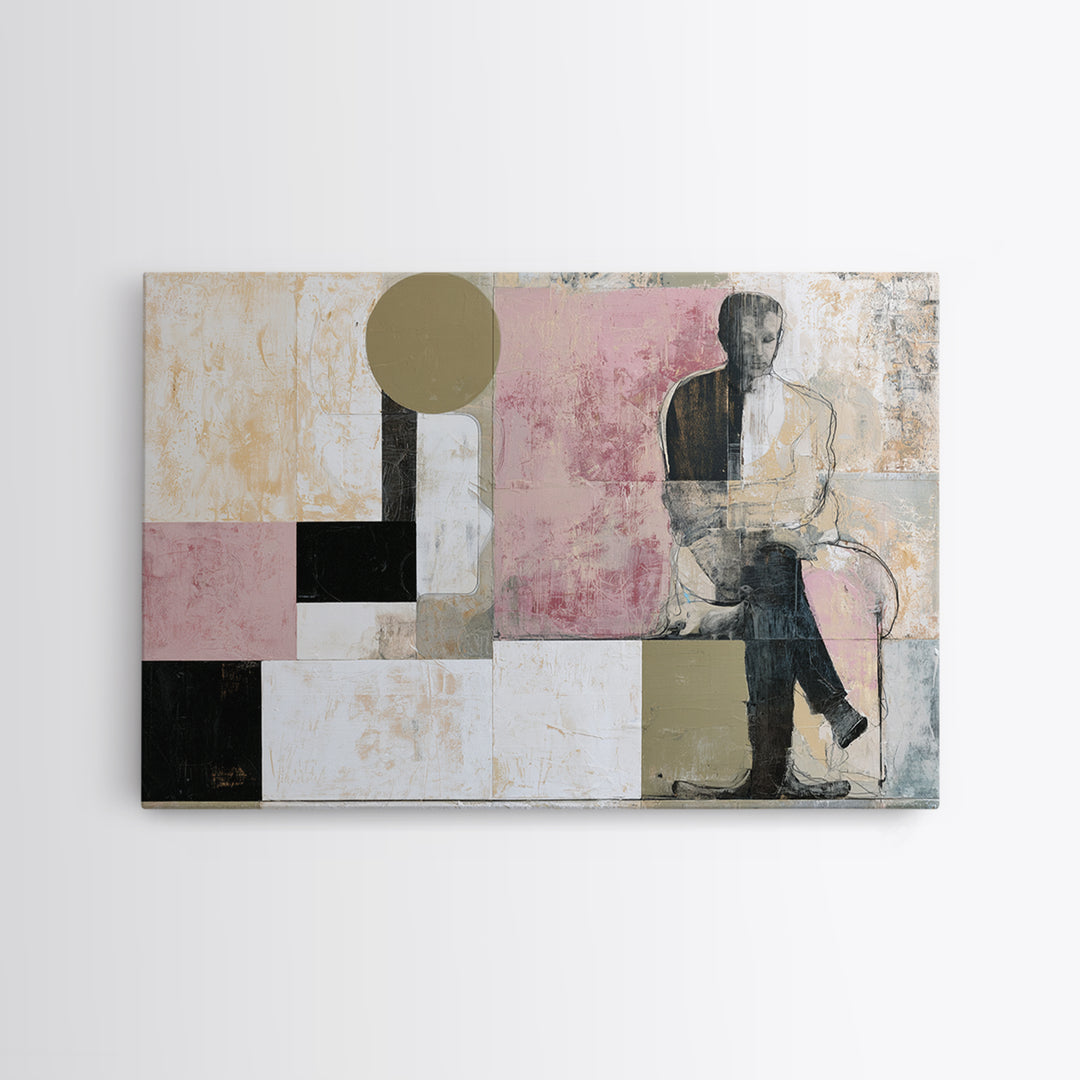 Seated Figure with Raw Gestural Outlines Framed Canvas Print, Expressionist Art, Digital Art, Living Room Decor, Expression, EXP-3x2-59