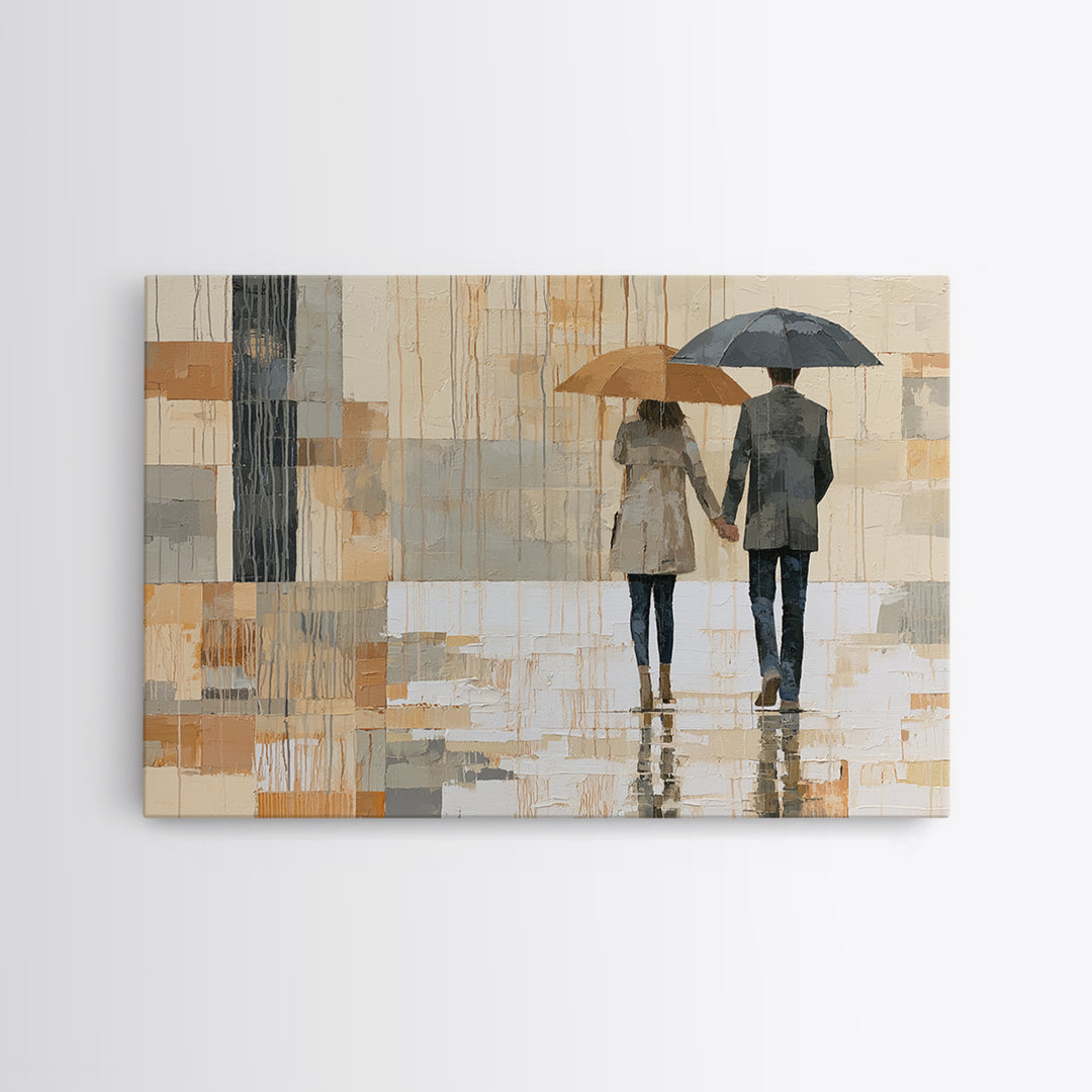 Couple Walking Through Rain Canvas Print, Expressionist Art, Digital Prints, Living Room Decor, Fine Art, Expression, EXP-3x2-75