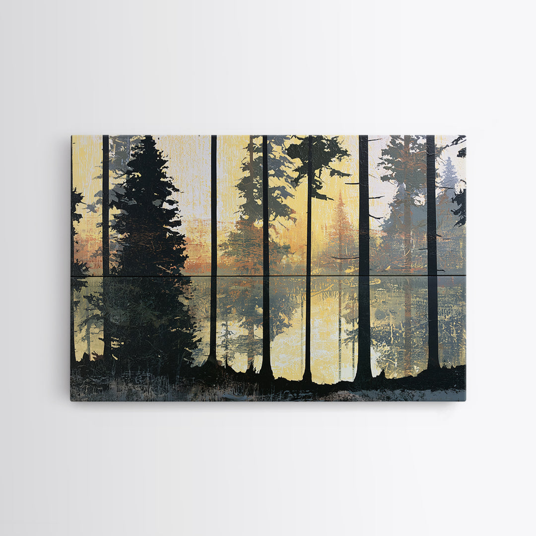 Dark Forest with Angular Trees and Yellow Canvas Print, Expressionist Art, Gallery Wall Art, Living Room Decor, Expression, EXP-3x2-82