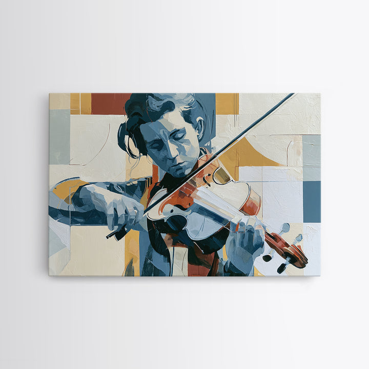 Violinist Painted in Electric Brush Marks Canvas Print, Expressionist Art, Boho Decor, Living Room Decor, Oil Painting, EXP-3x2-89