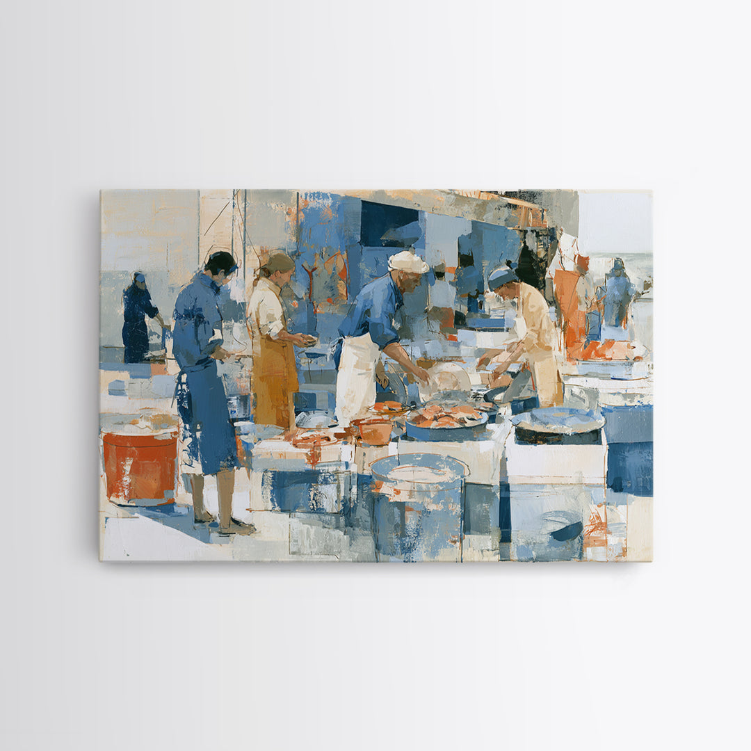 Fish Market Scene Canvas Print, Expressionist Art, Minimalist Wall Art, Living Room Decor, Fine Art, Expression, EXP-3x2-98