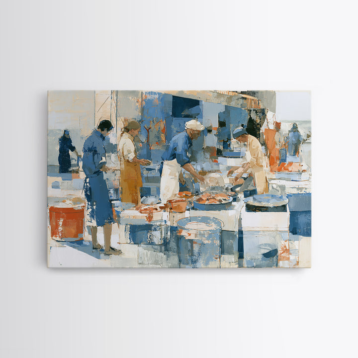 Fish Market Scene Canvas Print, Expressionist Art, Minimalist Wall Art, Living Room Decor, Fine Art, Expression, EXP-3x2-98