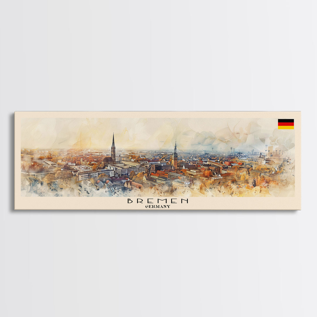 Bremen Germany Wall Art, Panoramic Travel Poster, Panoramic Framed Canvas Print, City Wall Art, Wall Hanging Home Decor, Travel Art