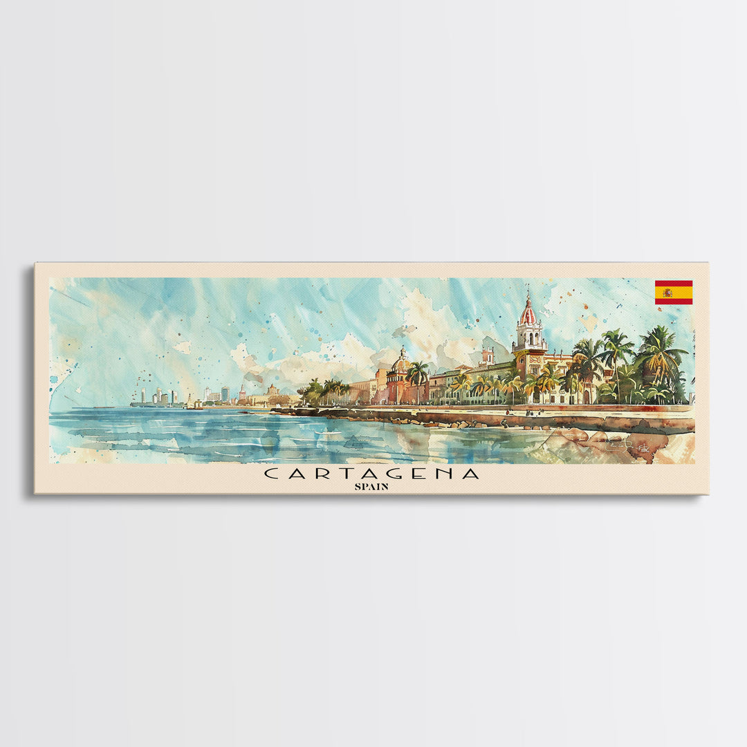 Cartagena Spain Panoramic Travel Poster, Framed Canvas Print or Metal Wall Art, Travel Art, Home Decor, Panoramic Painting, Midcentury Art