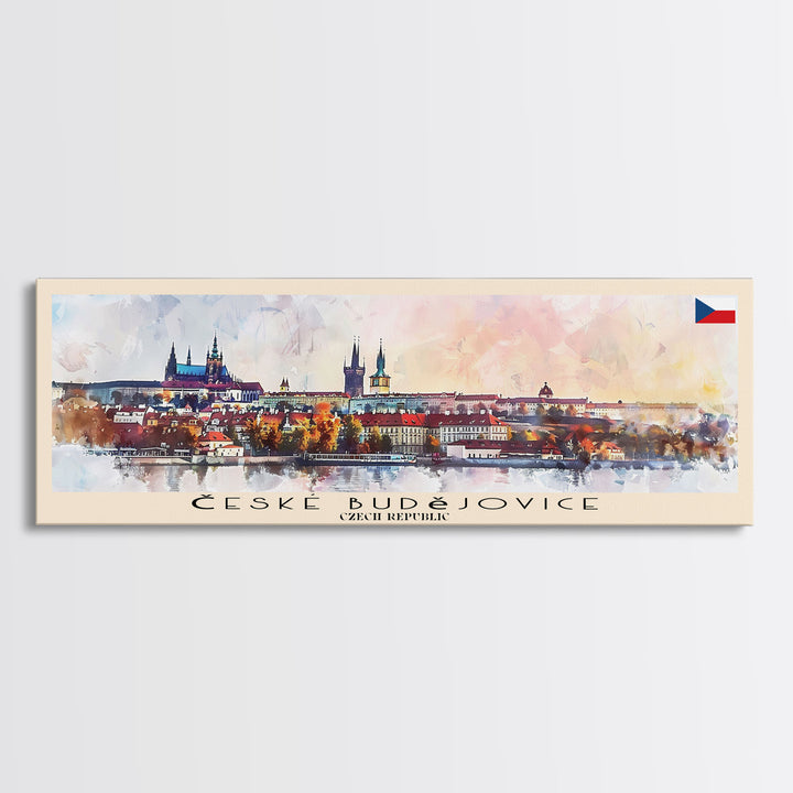 Ceske Budejovice Czech Wall Art, Panoramic Travel Poster, Panoramic Framed Canvas Print, City Wall Art, Wall Hanging Home Decor, Travel Art