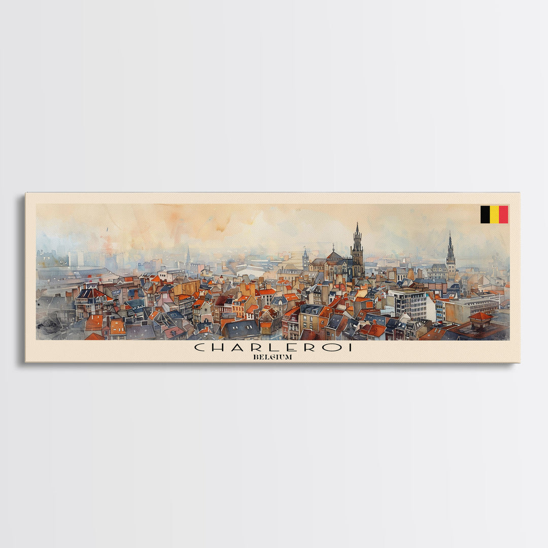 Charleroi Belgium Travel Print Wall Art, Panoramic City Art, Travel Art, Wall Decor, Vacation Gift, Framed Canvas Print Or Metal Art