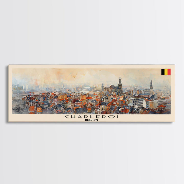 Charleroi Belgium Travel Print Wall Art, Panoramic City Art, Travel Art, Wall Decor, Vacation Gift, Framed Canvas Print Or Metal Art