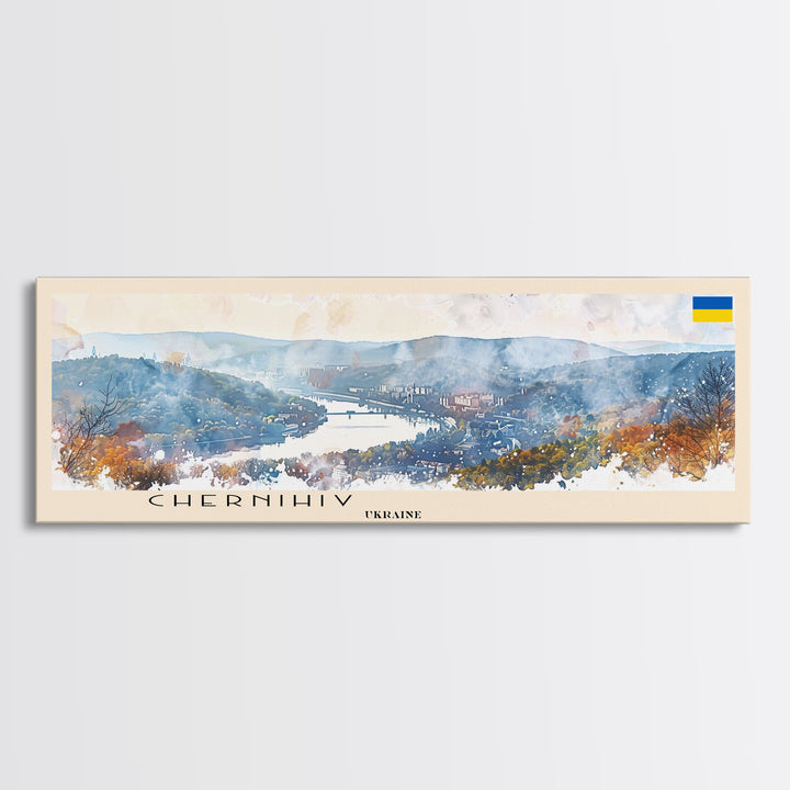 Chernihiv Ukraine Panoramic Travel Poster, Framed Canvas Print or Metal Wall Art, Travel Art, Home Decor, Panoramic Painting, Midcentury Art