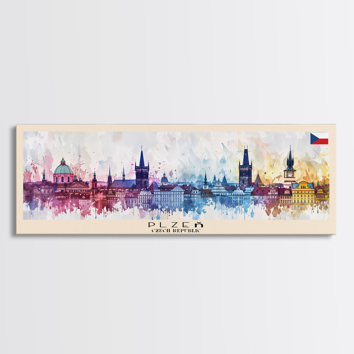 Plzen Czech Republic Wall Art, Panoramic Travel Poster, Panoramic Framed Canvas Print, City Wall Art, Wall Hanging Home Decor, Travel Art