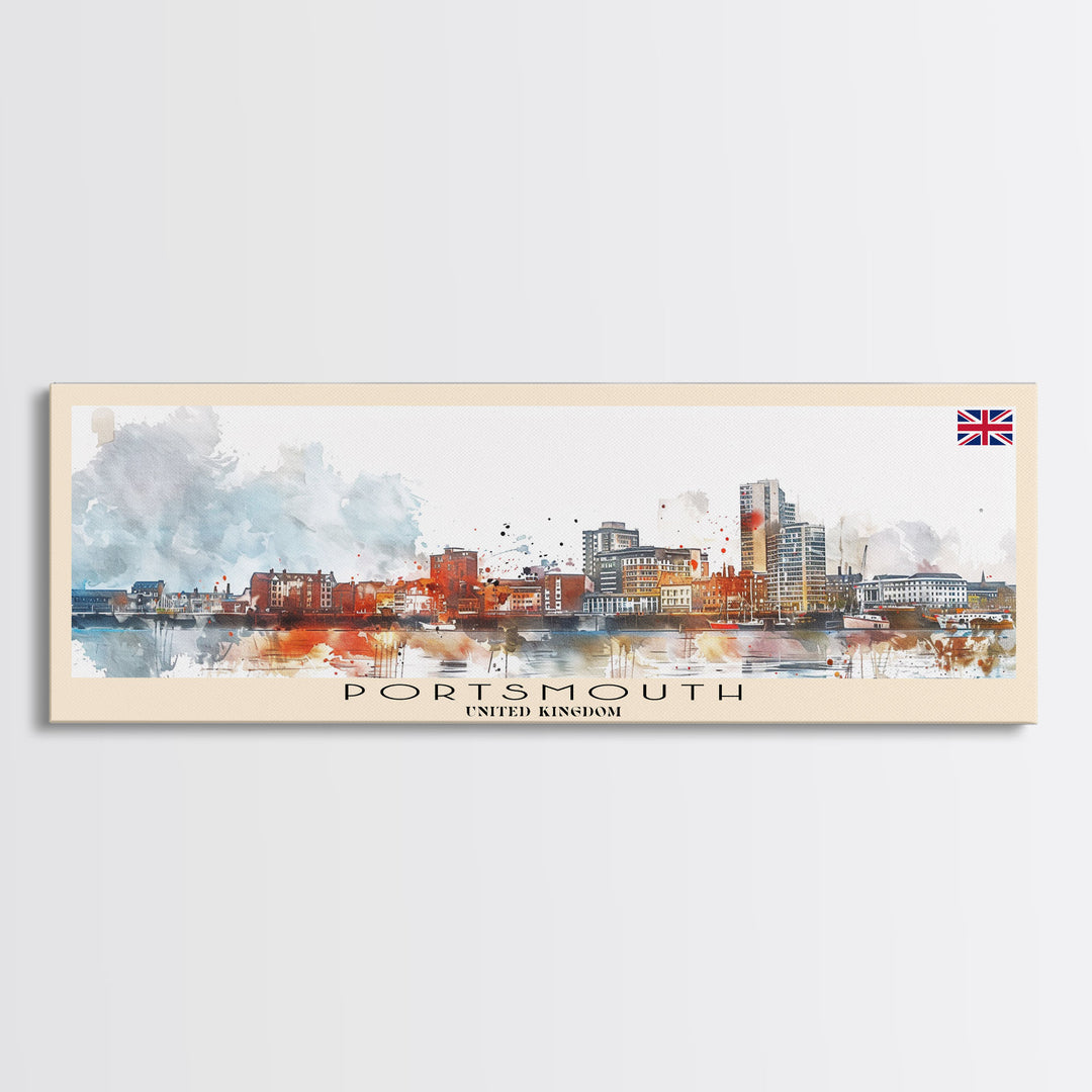 Portsmouth United Kingdom Wall Art, Panoramic Travel Poster, Panoramic Framed Canvas Print, City Wall Art, Wall Hanging Home Decor, Travel Art