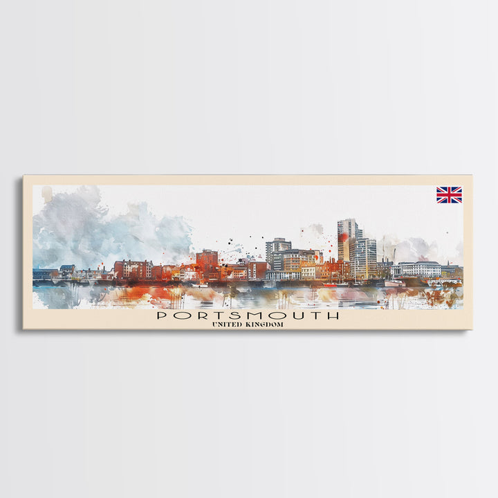 Portsmouth United Kingdom Wall Art, Panoramic Travel Poster, Panoramic Framed Canvas Print, City Wall Art, Wall Hanging Home Decor, Travel Art