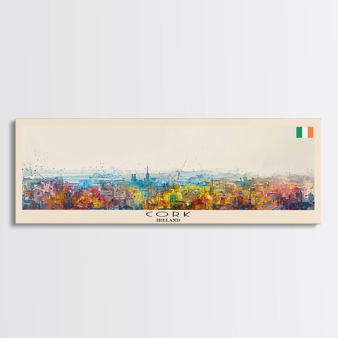 Cork Ireland Panoramic Travel Poster, Framed Canvas Print or Metal Wall Art, Travel Art, Home Decor, Panoramic Painting, Midcentury Art